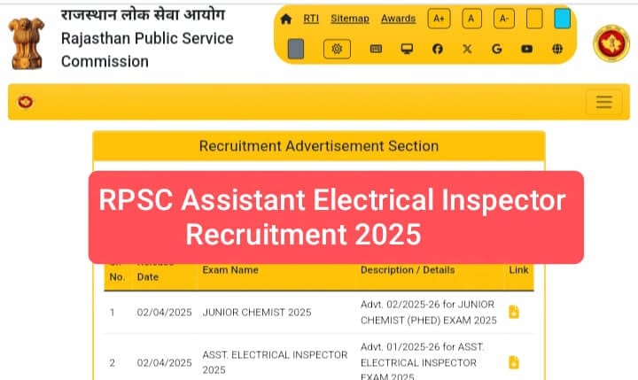 RPSC ASSISTANT ELECTRICAL INSPECTOR RECRUITMENT 2025