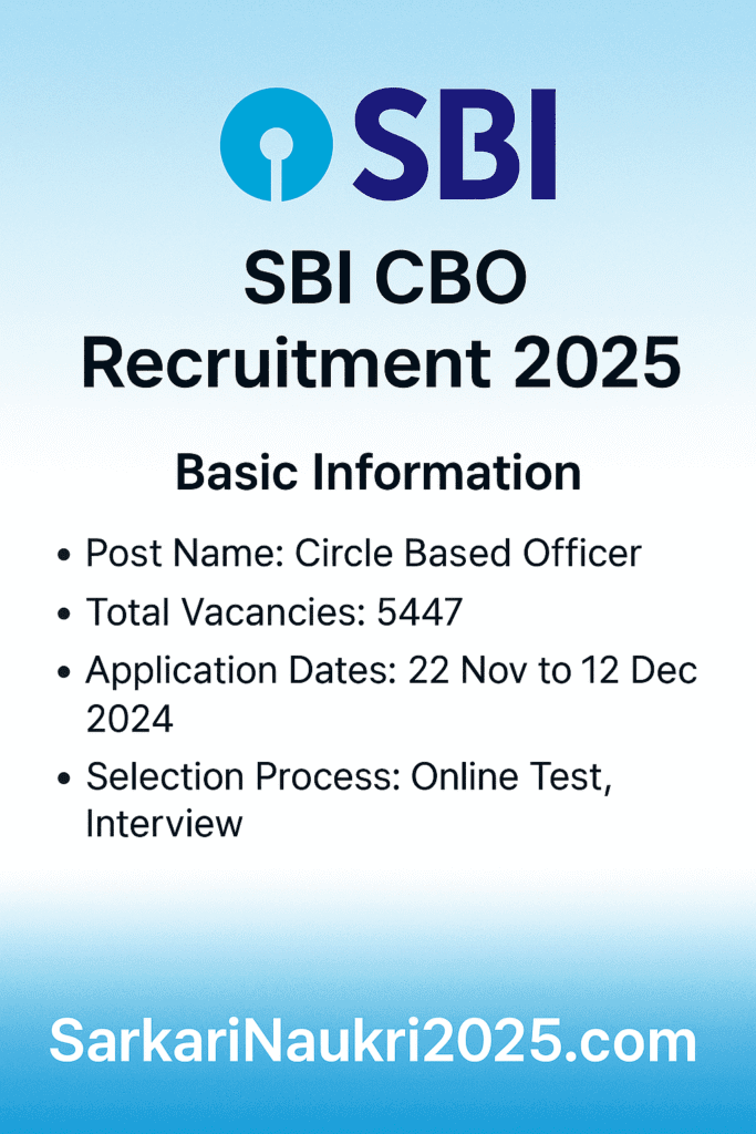 SBI CBO Recruitment 2025 Notification Out Check Now