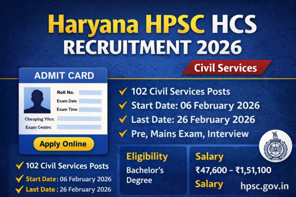 Haryana HPSC HCS Recruitment 2026 Notification Out, Apply Online for 102 Posts